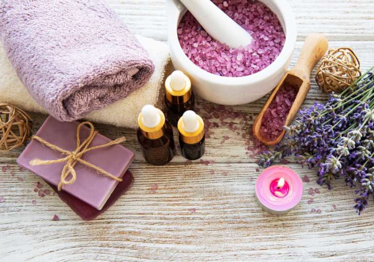 A collection of lavender spa products