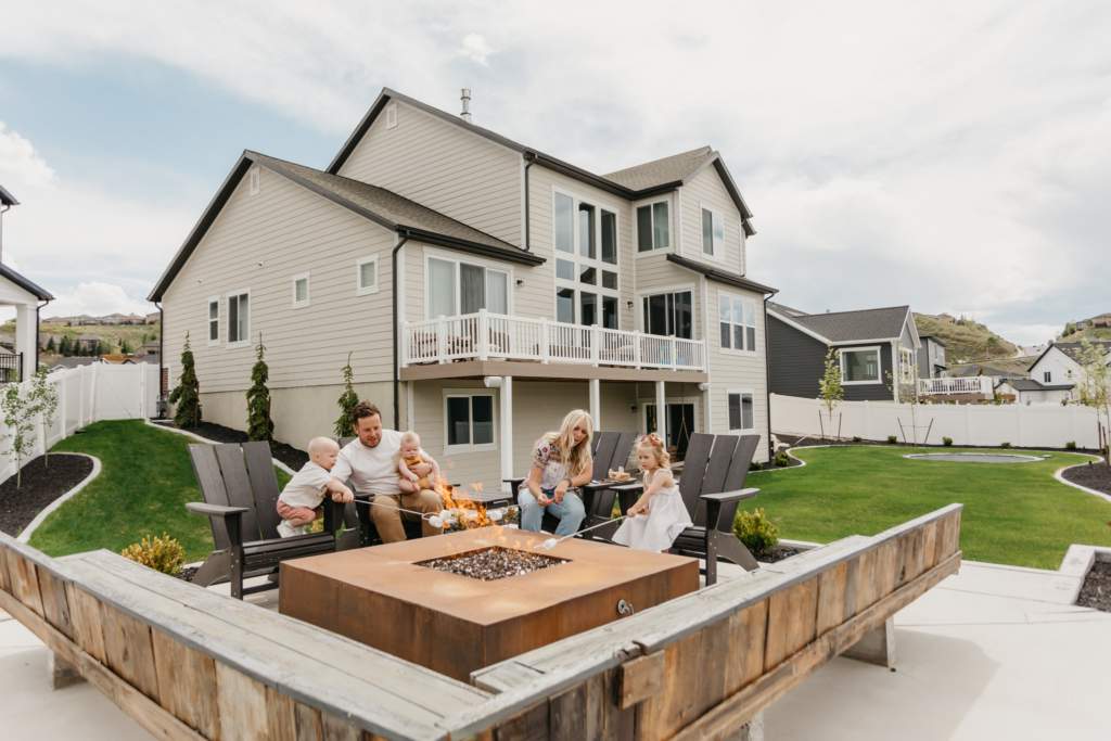 Backyard firepit with plenty of seating for a young family
